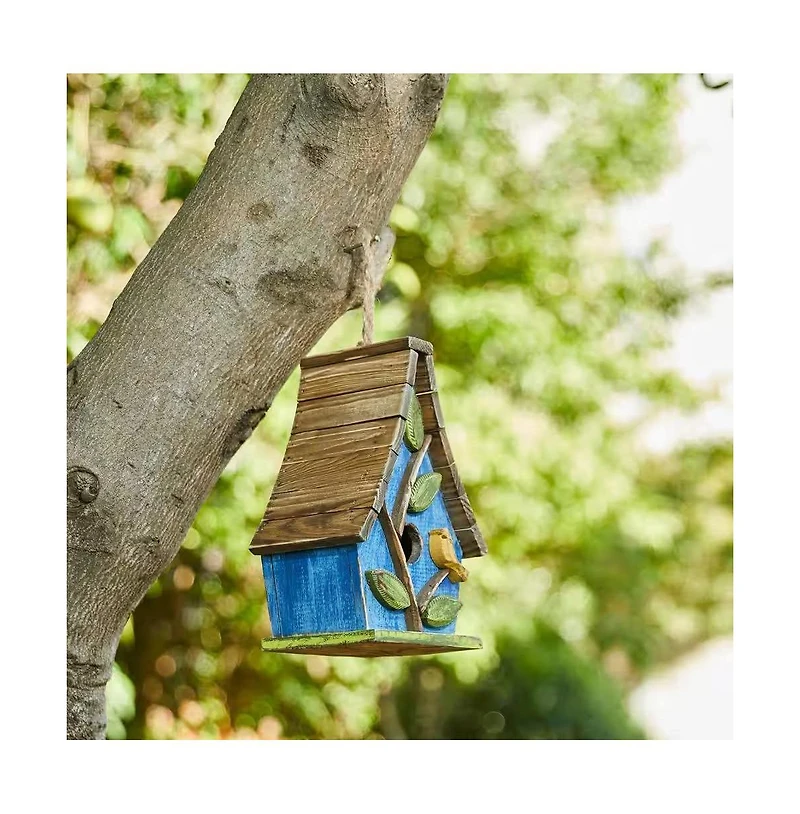 Farmhouse Solid Wood Hanging Birdhouse for Outdoor Garden Decoration