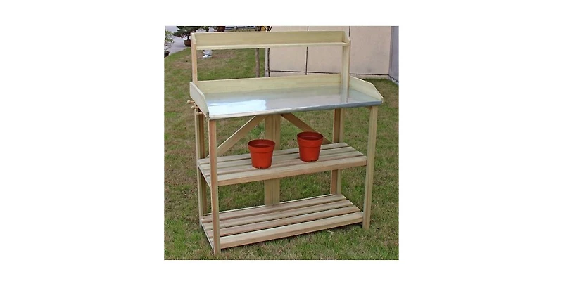 Outdoor Garden Workstation Potting Bench with Metal Top