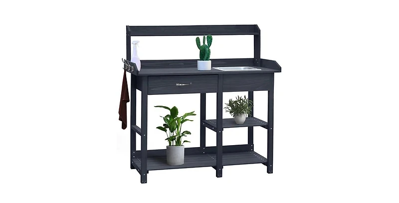 Wood Outdoor Garden Potting Bench Storage Shelf with Removeable Sink