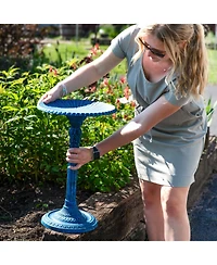 Art Deco Sunburst Cast Aluminum Metal Bird Bath - Blue Patina - 14"