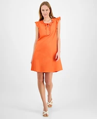 Robbie Bee Women's Ruffled-Sleeve Split-Neck Shift Dress