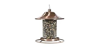 Copper Bird Feeder with Plastic Seed Reservoir Tube and Circular Perch for Outdoor Birds