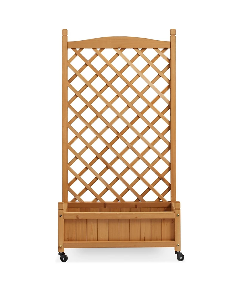 48" Raised Garden Bed with Trellis, Wooden Diamond Lattice for Climbing Plants and Planter box with Drainage Holes and Wheels