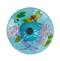 Outdoor Glass Bowl Bird Bath with Metal Stand and Solar Powered Light
