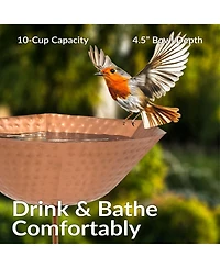 Outdoor Staked Metal Bird Bath - Copper Uv-Resistant Finish - 34.25" H