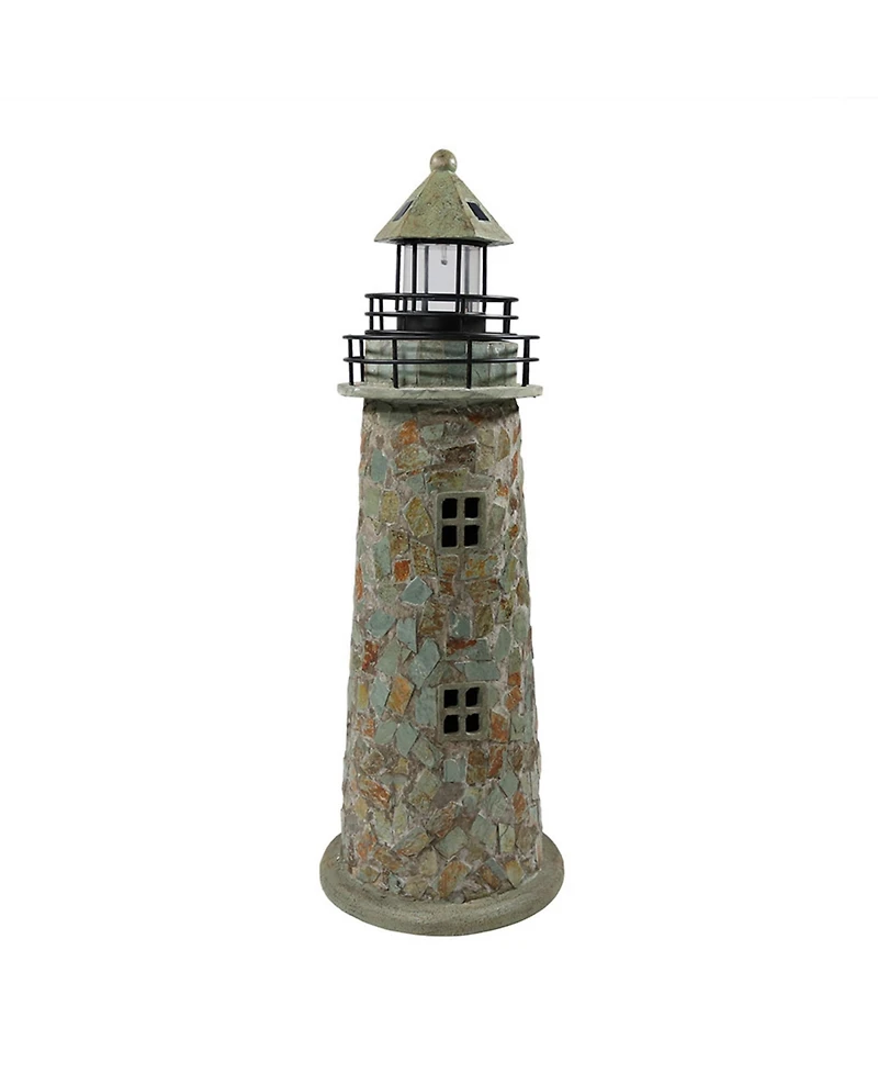 Outdoor Backyard Garden Nautical Lighthouse Solar Led Pathlight Statue Figurine - 36" - Cobblestone