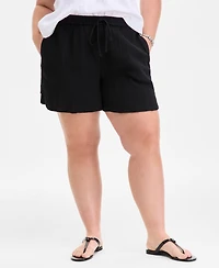 On 34th Plus Size Cotton Gauze Drawstring Curved Shorts, Exclusively at Macy's