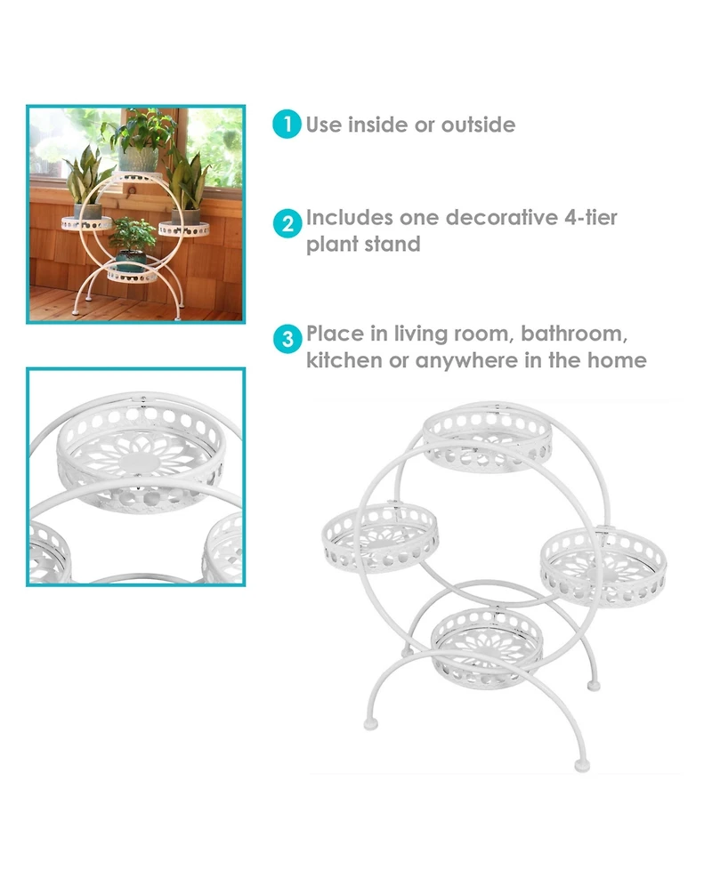 Steel 4-Tiered Ferris Wheel Potted Flower Plant Stand Display - 28" - White