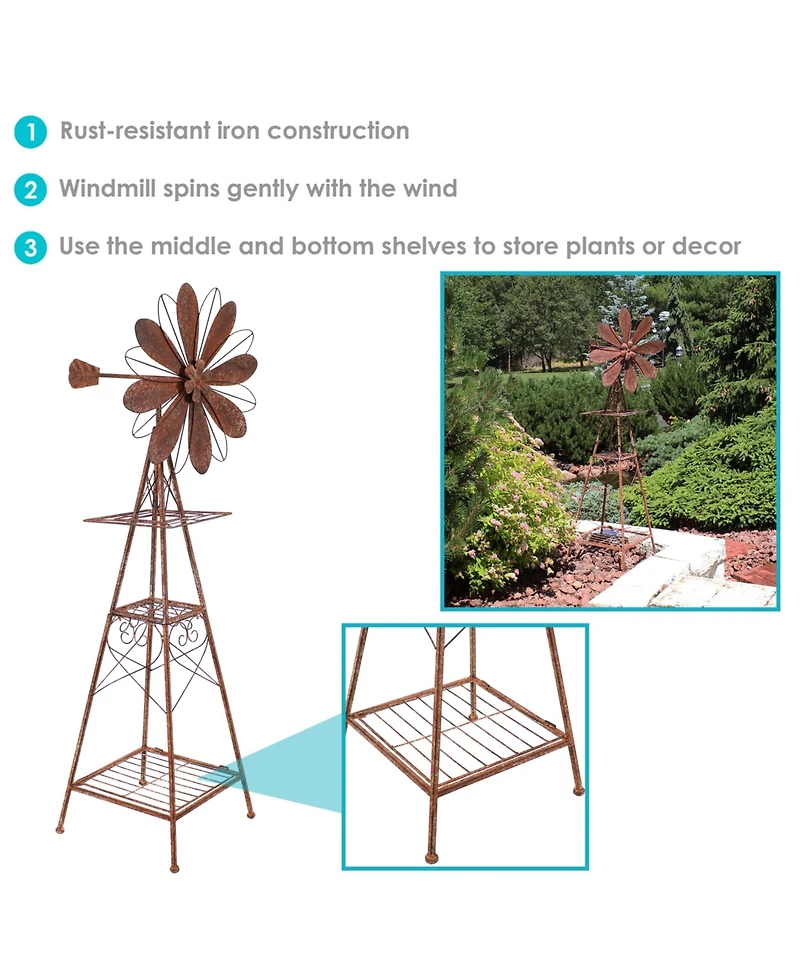Rustic Windmill Metal Outdoor Garden Statue with Tiers - 51" H - Brown/Copper