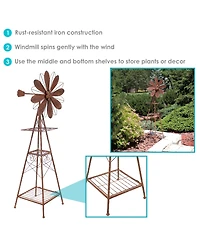 Rustic Windmill Metal Outdoor Garden Statue with Tiers - 51" H - Brown/Copper