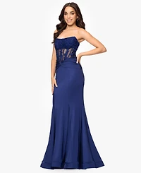Blondie Nites Juniors' Embroidered Corset Trumpet Gown