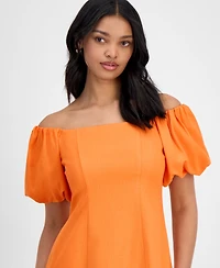 Bar Iii Women's Off-The-Shoulder Balloon-Sleeve A-Line Dress, Exclusively at Macy's