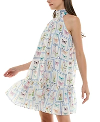Taylor Women's Mock-Neck Butterfly-Print Ruffled-Hem Dress