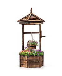 Rustic Wooden Wishing Well with Adjustable Hanging Bucket
