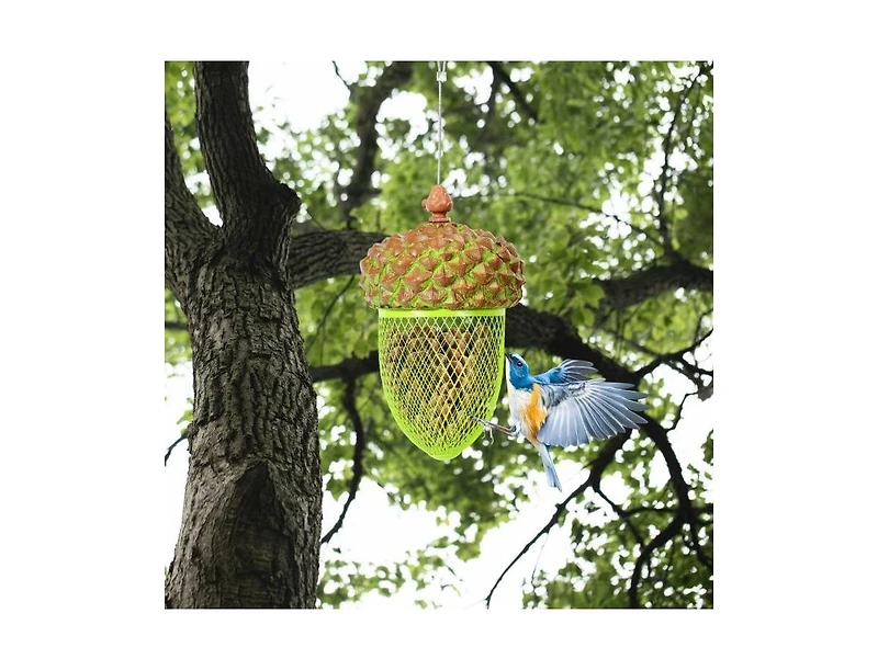 Outdoor Metal Mesh Bird Feeder with Decorative Metal Acorn Roof for Birds