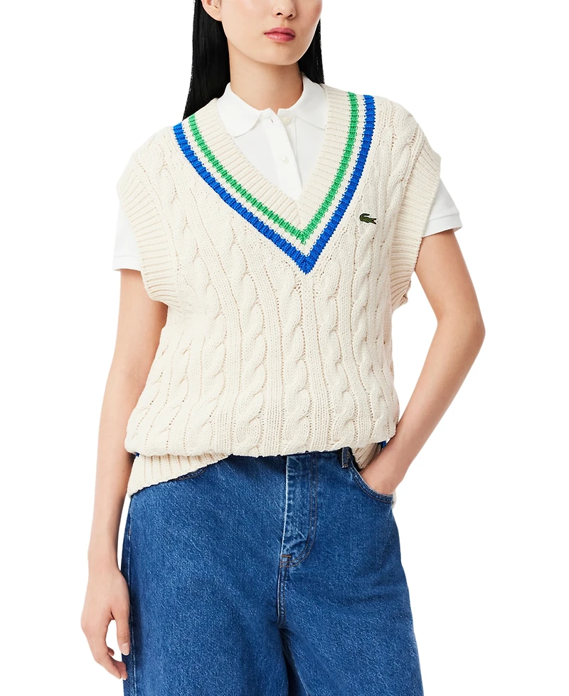 Lacoste Usa Women's Varsity Cable-Knit Sweater Vest