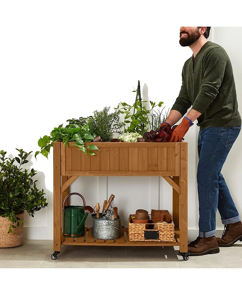 Outdoor Elevated Raised Garden Bed Planter Box with Locking Wheels