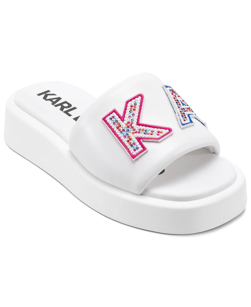 Karl Lagerfeld Paris Women's Opal Stone Platform Slide Flat Sandals