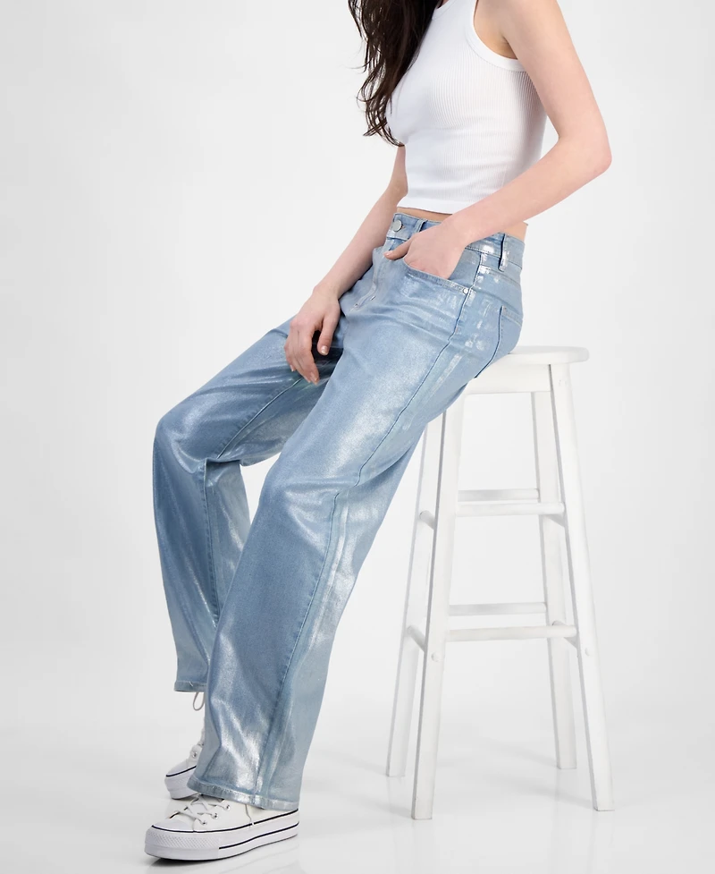 Superjene Juniors' Metallic Coated Wide-Leg Jeans