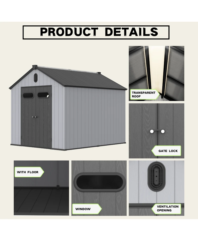 Streamdale 8' x 10' Plastic Tool Room Ultimate Outdoor Storage Solution for Gardens and More