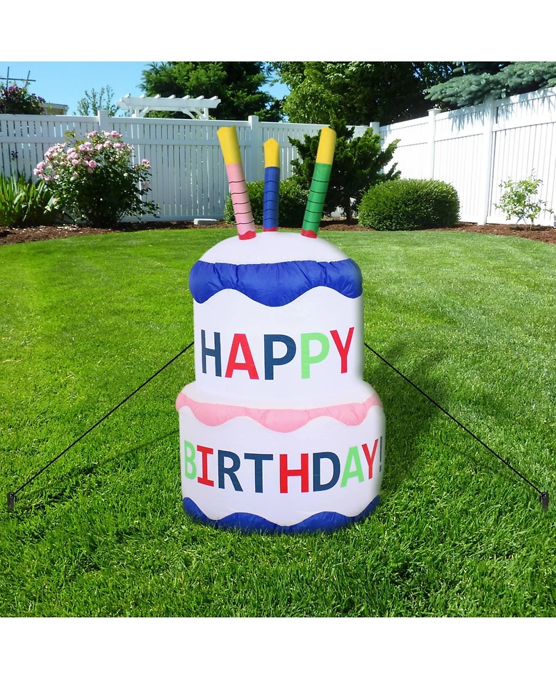 4-Foot Happy Birthday Cake Inflatable Decoration - Fan Blower and Led Lights