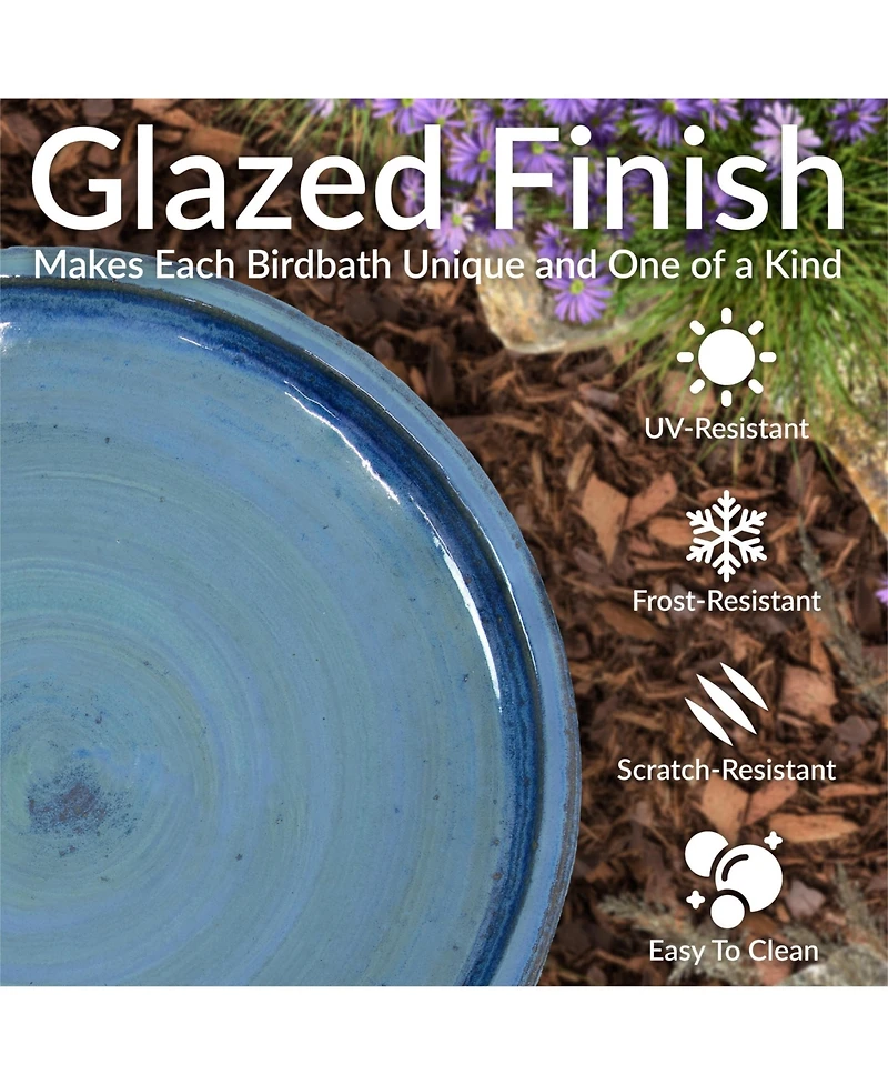 Outdoor Weather-Resistant Garden Patio Simply Elegant High-Fired Smooth Ceramic Hand-Painted Bird Bath