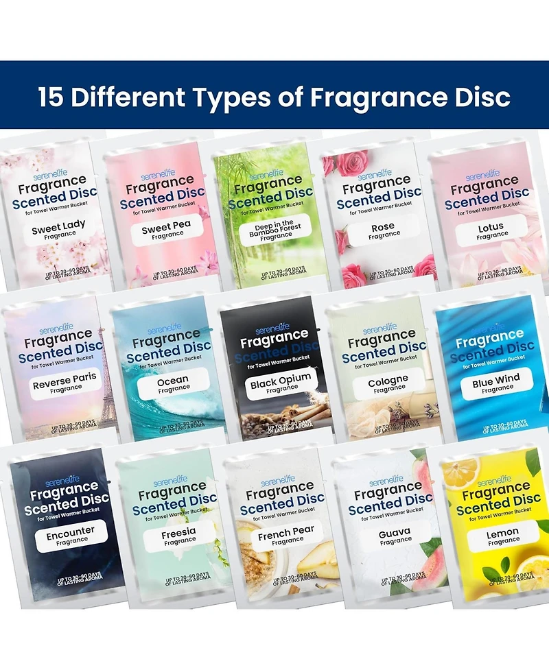 SereneLife 15-Pack Fragrance Scented Discs for Towel Warmer, Eco-Friendly, 12 Scents
