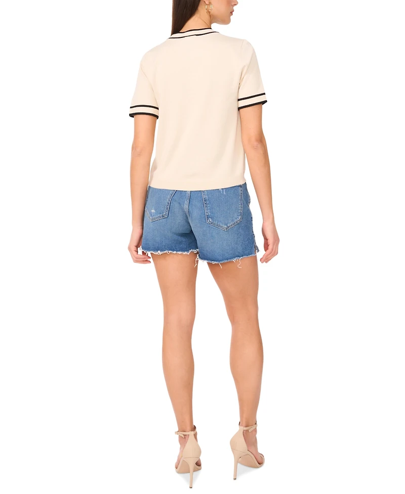 Vince Camuto Women's Striped-Edge Short-Sleeve Sweater
