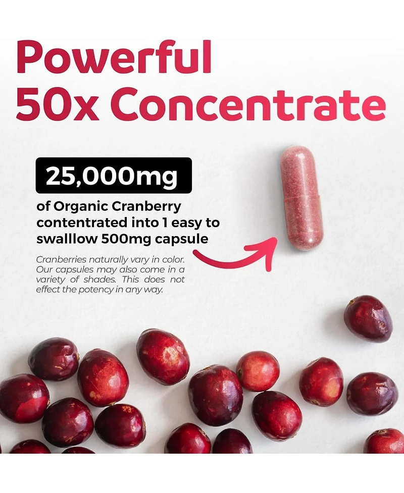 Pure Co Cranberry Concentrate Capsules, Urinary Tract Support and Kidney Cleanse, 60ct