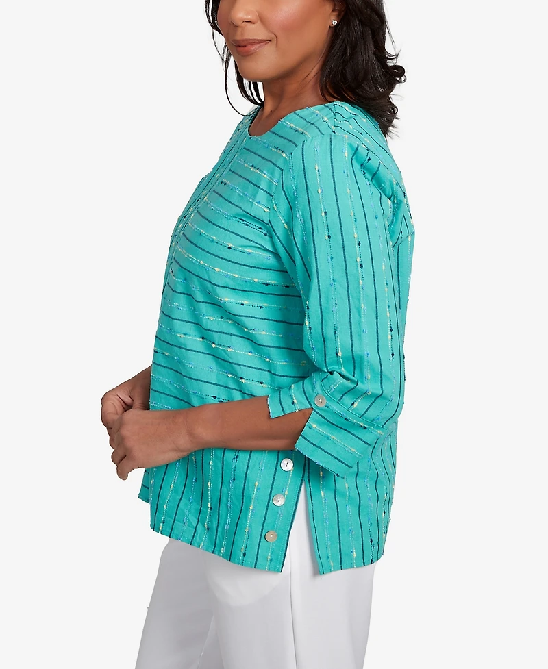 Alfred Dunner Women's Nantucket Spliced Jacquard Texture Crew Neck Top