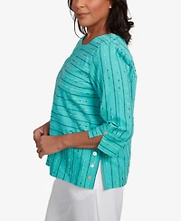 Alfred Dunner Women's Nantucket Spliced Jacquard Texture Crew Neck Top