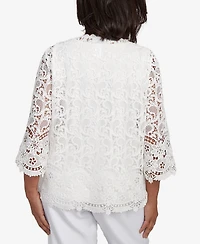 Alfred Dunner Women's Estate of Mind Embellished Lace Two One Crew Neck Top
