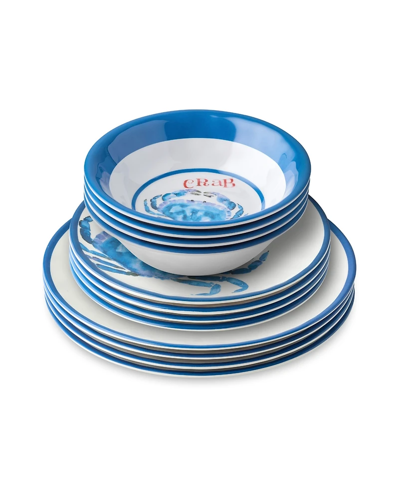 Certified International Beach House Crab Melamine 12-Pc. Dinnerware Set, Service For 4