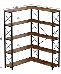5-Shelf Corner Bookcase, Vintage Industrial Corner Bookshelf Etagere