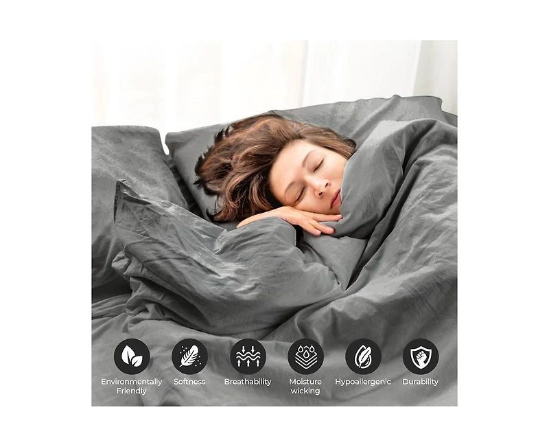 Superior Cotton Linen Blend Solid 3-Piece Duvet Cover Set