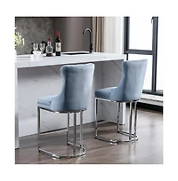 Set of 2 Velvet Counter Height Stools, 25.2" Kitchen Island Chairs with Button Tufted Back, Rivet Trim and Chrome Metal Base -The Pop Home