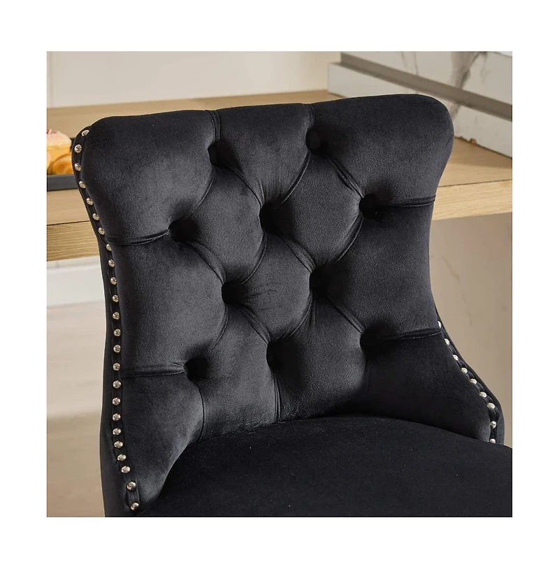 Set of 2 Velvet Counter Height Stools, 25.2" Kitchen Island Chairs with Button Tufted Back, Rivet Trim and Chrome Metal Base -The Pop Home