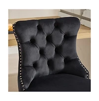 Set of 2 Velvet Counter Height Stools, 25.2" Kitchen Island Chairs with Button Tufted Back, Rivet Trim and Chrome Metal Base -The Pop Home