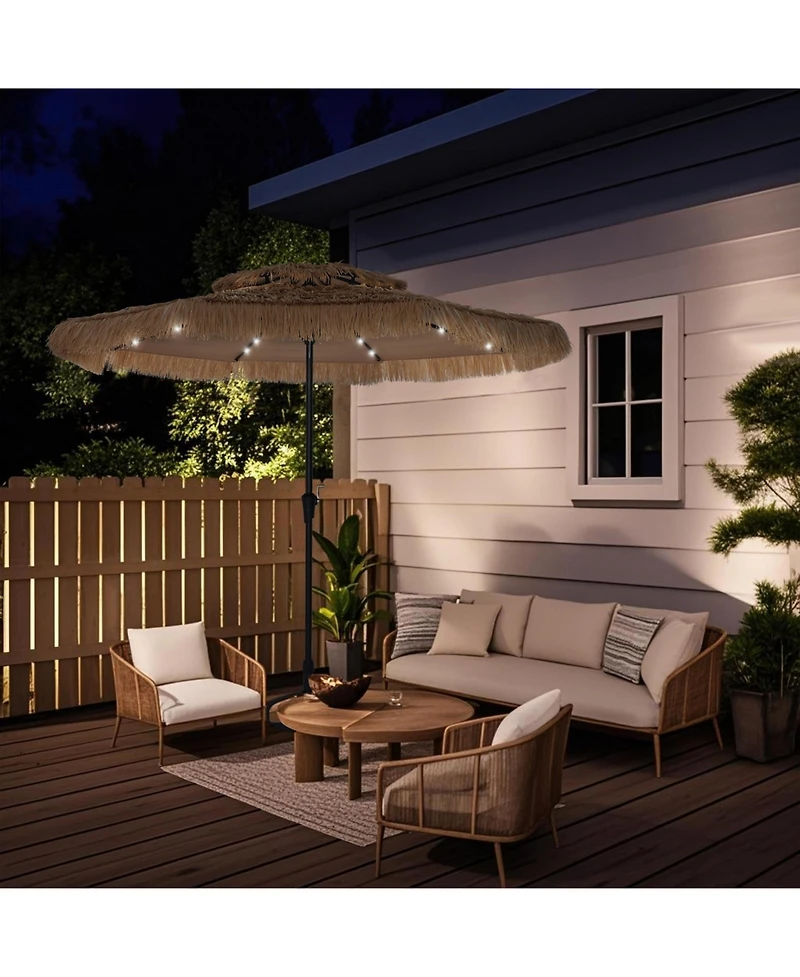 Mondawe 10 Ft Hawaiian Beach Parasol Outdoor Umbrella with Solar Lights