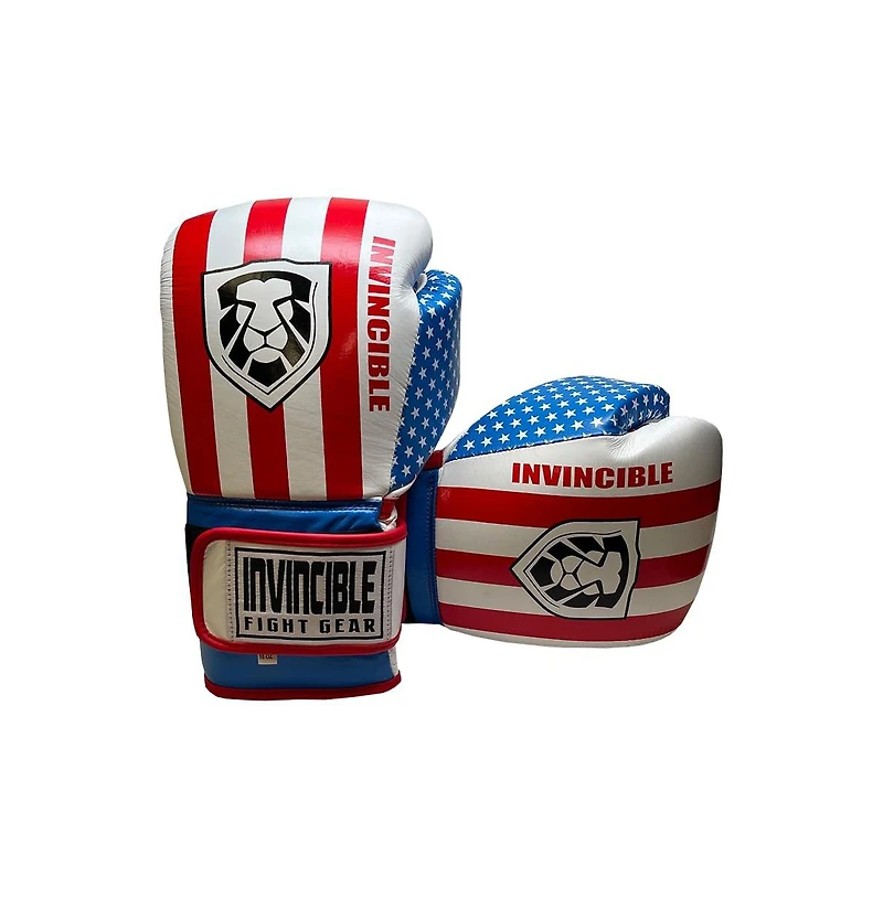 Invincible Fight Gear Hook and Loop Leather Training Boxing Gloves with Usa Flag Colors