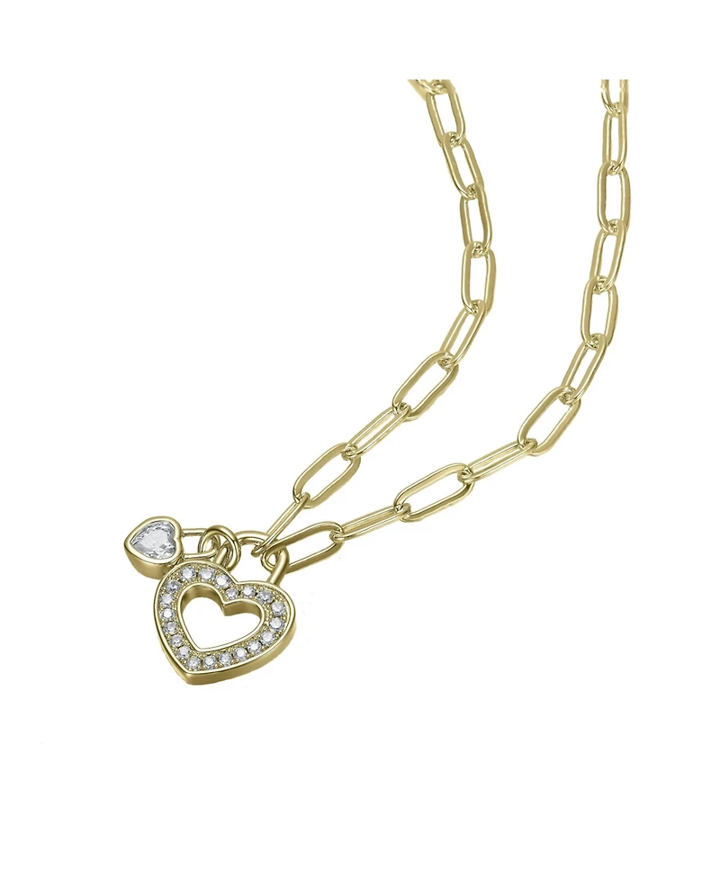 GiGiGirl 14K Gold Plated with Colored Cubic Zirconia Paperclip Chain Heart Lock Pendant Necklace