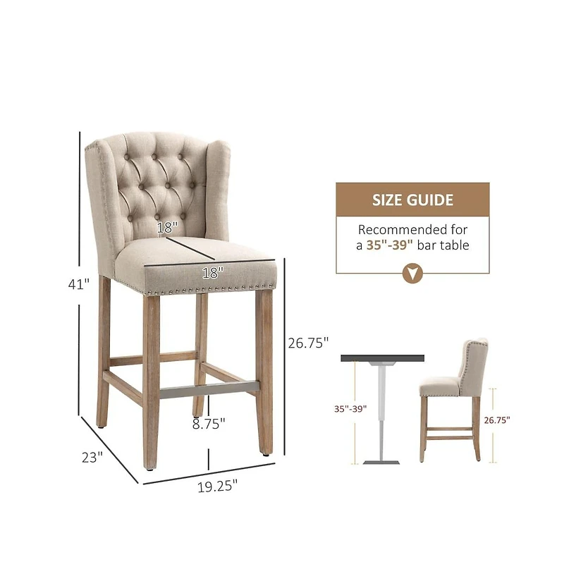 Set of 2 Counter Height Bar Stools with Solid Wood Legs and Upholstered Cushioned Seat-The Pop Home