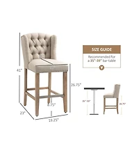 Set of 2 Counter Height Bar Stools with Solid Wood Legs and Upholstered Cushioned Seat-The Pop Home