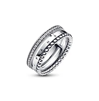 Pandora Sterling Silver Signature Logo Pave and Beads Ring