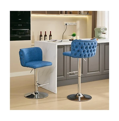 Set of 2 Swivel Bar Stools with Adjustable Height, Pu Leather Upholstered Seat, Tufted High Back, and Chrome Base for Kitchen Island, Home, and Pub-Th