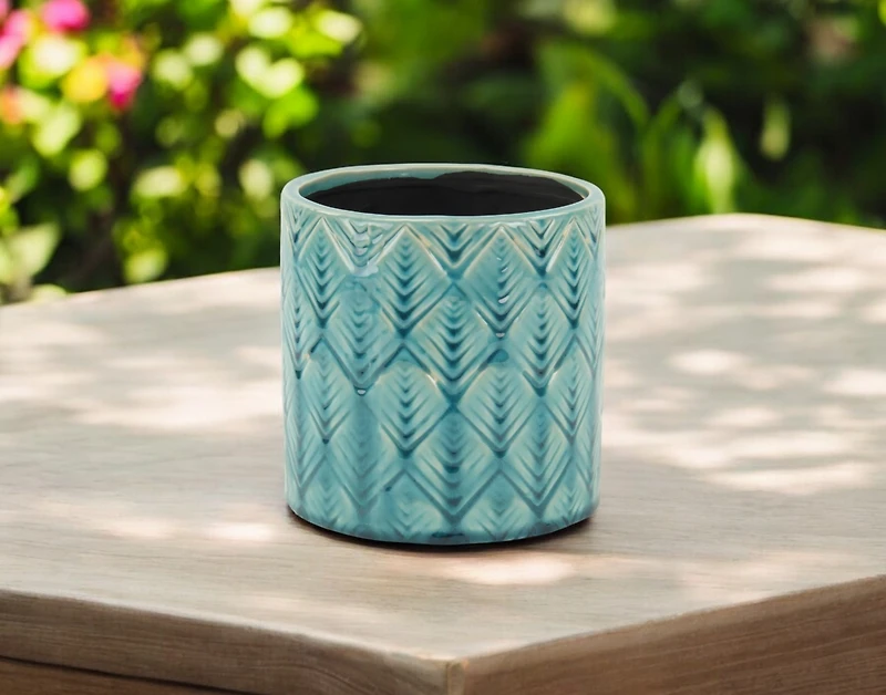 Ceramic Round Planter with Geometric Pattern – Versatile Pot for Home & Garden
