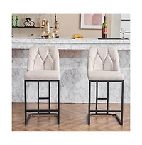 Set of 2 Modern Upholstered Bar Stools with Tufted Backrest and Sturdy Metal Frame for Kitchen Island, Home Bar, Dining Room-The Pop