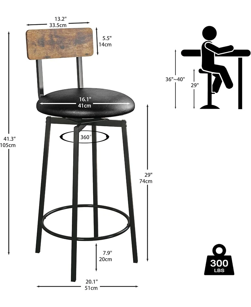 Bar Stools Set of 4, Wider Base Pu Upholstered Swivel Barstools