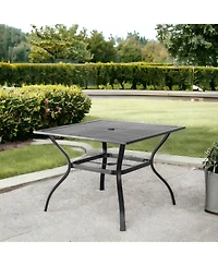 37" Black Square Metal Outdoor Dining Table with Umbrella Hole