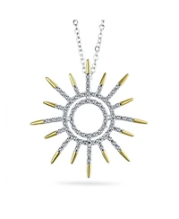 Bling Jewelry Summer Flaming Sunshine Two Tone Micro Pave Cz Starburst Celestial Sunburst Pendant Necklace 14K Gold Brass